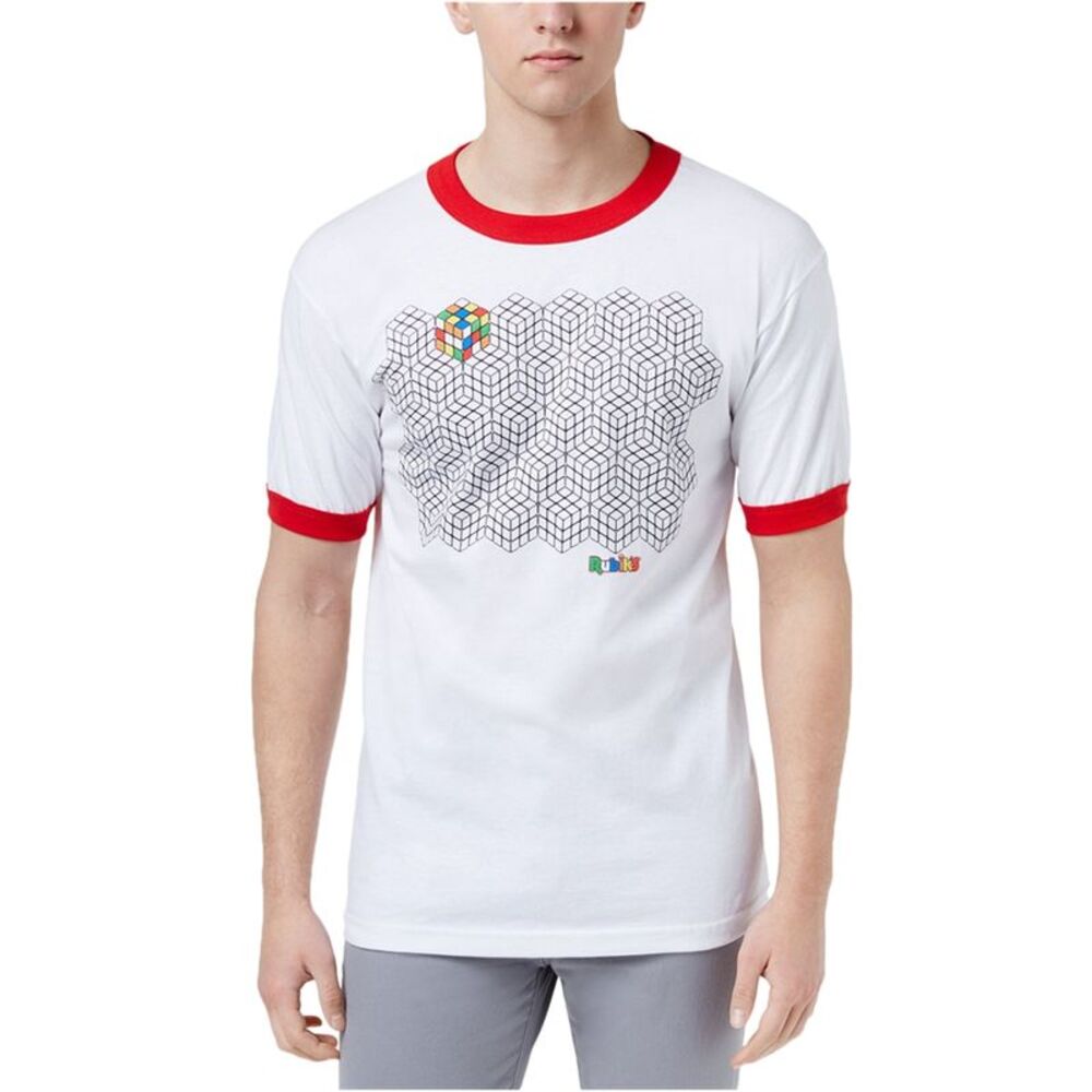 C-Life Mens Rubik'S Cube Ringer Graphic T-Shirt, NWT